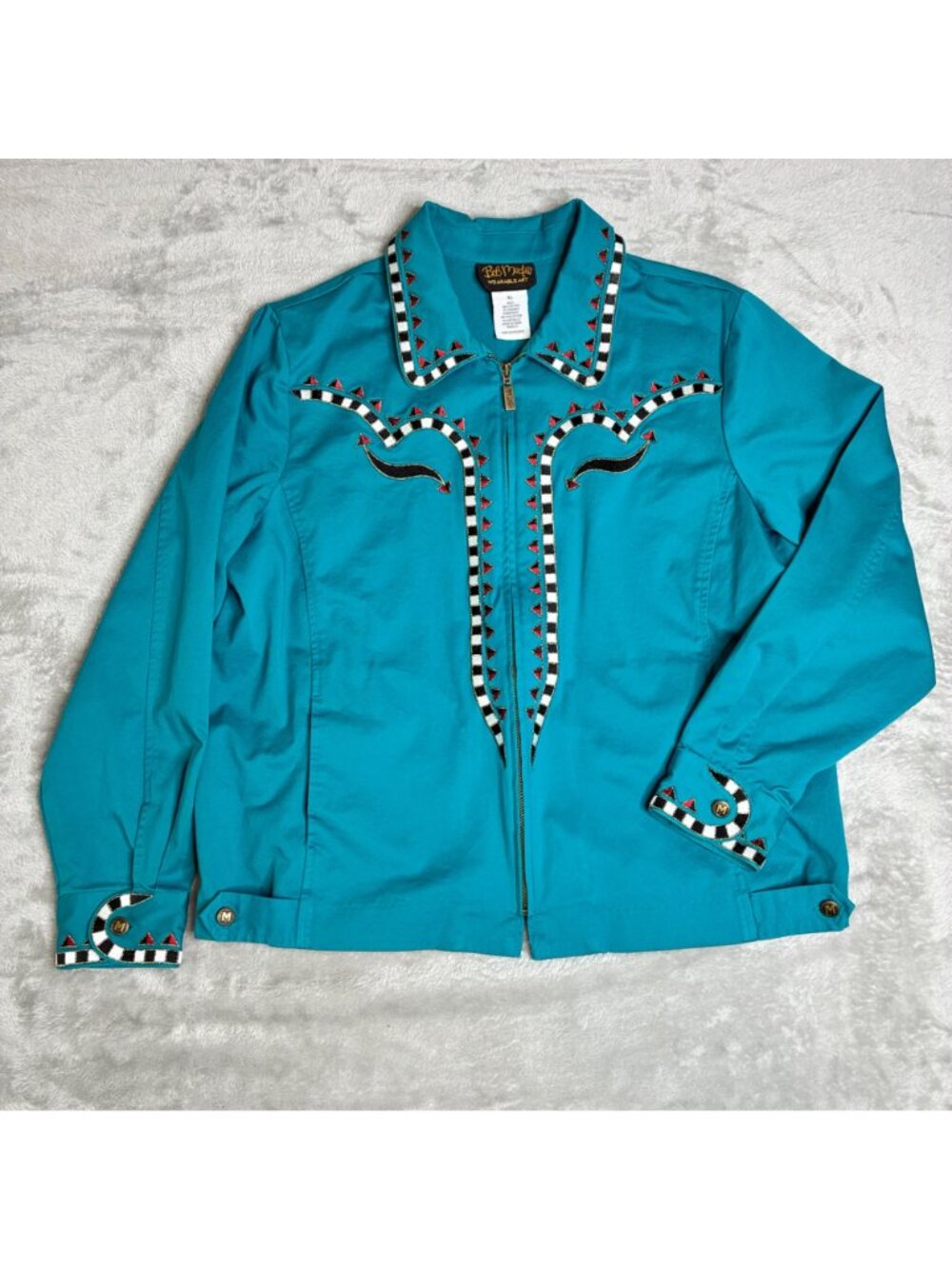 Bob Mackie Wearable Art Teal Embroidered Jacket Western Style XL - Picture 3 of 9
